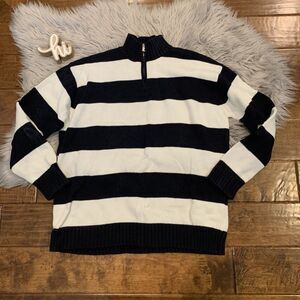 Lauren Ralph Lauren Sweater 1/4 Zip Striped Size Medium Petite Black White